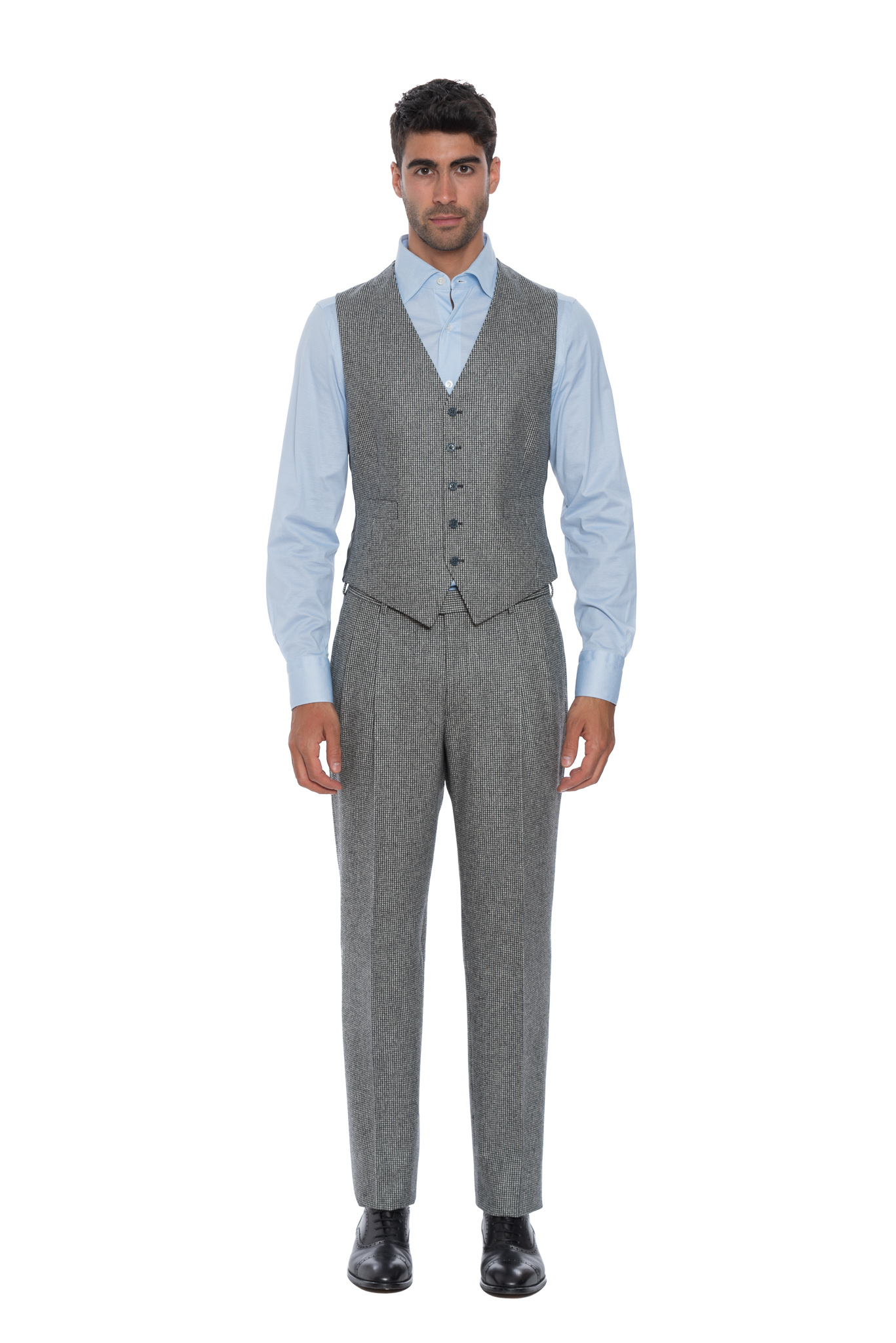 1250 Belvest Houndstooth Gray Suit Vest + Pant Flannel