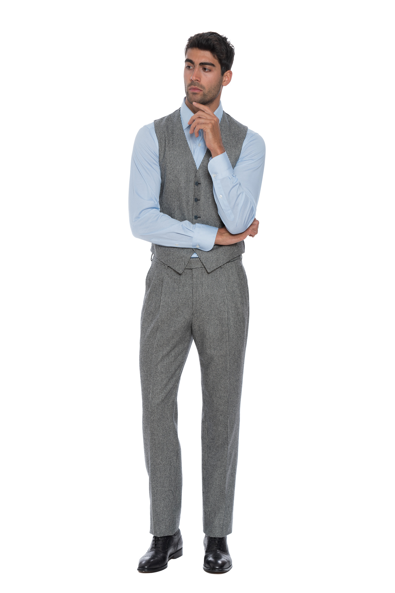 1250 Belvest Houndstooth Gray Suit Vest + Pant Flannel